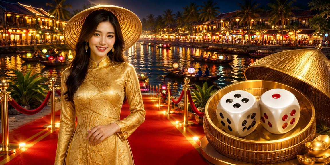 Người chơi mặc áo dài tham gia tài xỉu casino trong không khí phố cổ Hội An