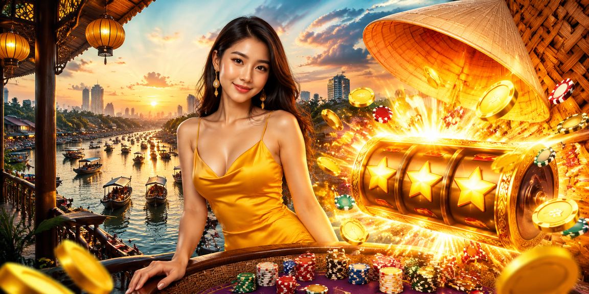 Người chơi slot game đội nón lá theo phong cách đồng bằng sông Cửu Long